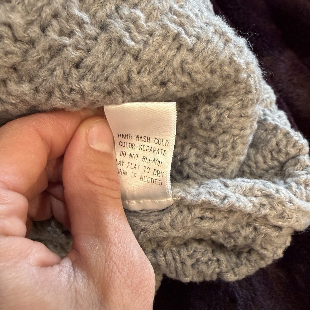 BiBi Gray Knit Twofer Cardigan Jean Jacket S Oversized Denim Hood Layered Check - Picture 7 of 9